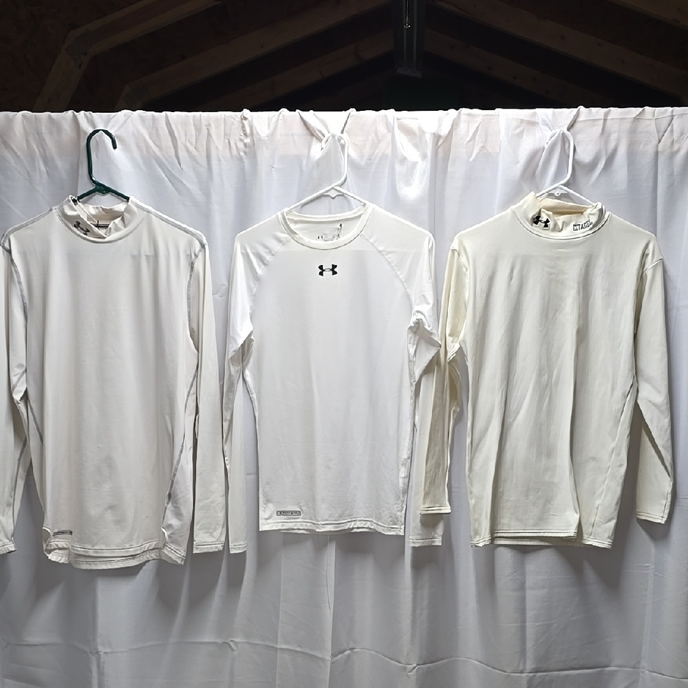 Lot of 2 Under Armour White Long Sleeve Shirts (Sz Large)...(019)